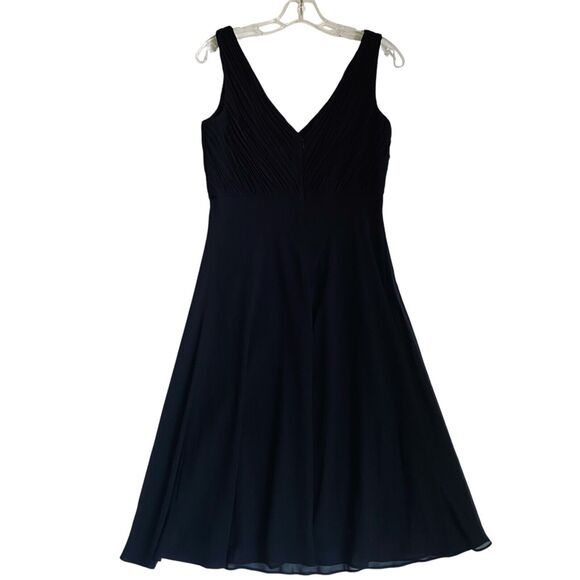 Chaps Midi A-line Dress 8 Black V-neck Draped Sleeveless Party Whimsygoth Fairy - Picture 2 of 8